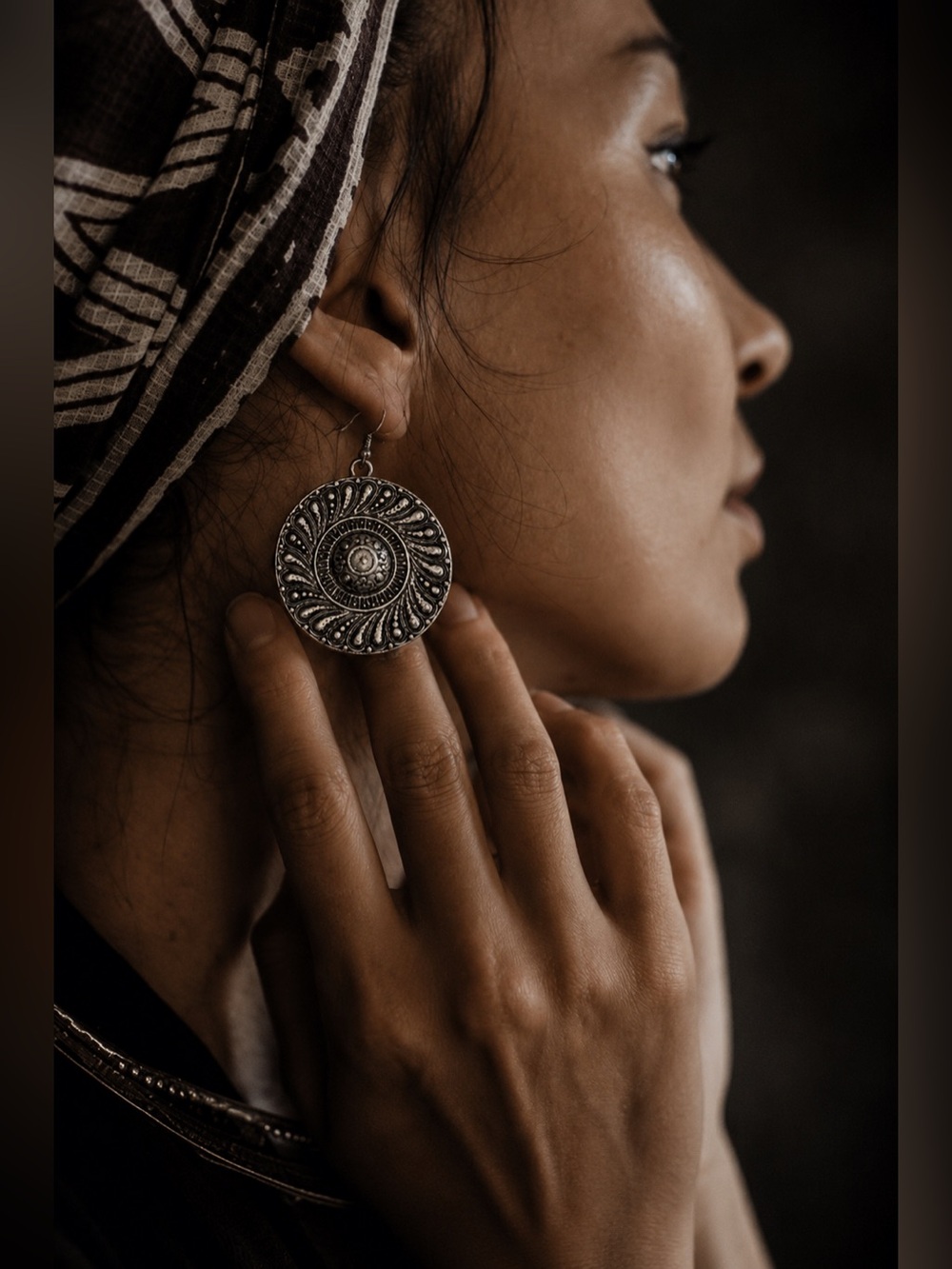 Boho / Aztec Dark Silver / Gray Silver Statement Earrings